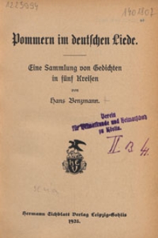 Pommern im deutschen Liede : eine Sammlung von Gedichten in fünf Kreisen