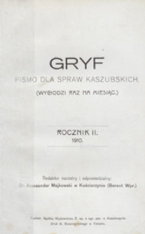 Gryf : pismo dla spraw kaszubskich, 1910, treść rocznika