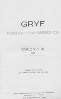 Gryf : pismo dla spraw kaszubskich, 1911, treść rocznika