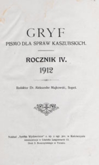 Gryf : pismo dla spraw kaszubskich, 1912, treść rocznika
