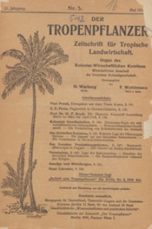 Der Tropenpflanzer : Zeitschrift für tropische Landwirtschaft : Organ des Kolonial-wirtschaftlichen Komitees, 1918.05 nr 5