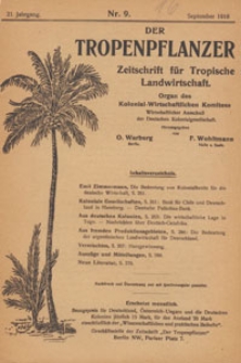 Der Tropenpflanzer : Zeitschrift für tropische Landwirtschaft : Organ des Kolonial-wirtschaftlichen Komitees, 1918.09 nr 9