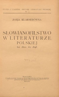 Słowianofilstwo w literaturze polskiej lat 1800 do 1848