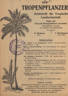 Der Tropenpflanzer : Zeitschrift für tropische Landwirtschaft : Organ des Kolonial-wirtschaftlichen Komitees, 1914, Inhaltsverzeichnis