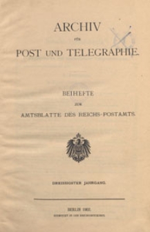 Archiv für Post und Telegraphie: Baihefte zum Amtsblatte des Reichs - Postamts, 1902, Inhalts-Verzeichnifs