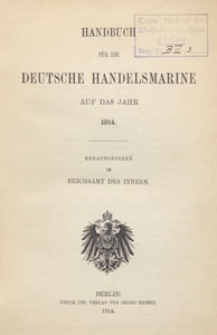 Handbuch für die Deutsche Handels-Marine auf das Jahr 1914, Inhaltsverzeichnis