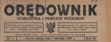 Orędownik Starostwa i Powiatu Puckiego, 1922.01.07 nr 1
