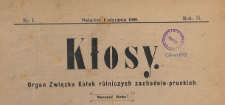 Kłosy : organ Związku K&oacute;łek Rolniczych Zachodnio-Pruskich, 1909.01.01 nr 1