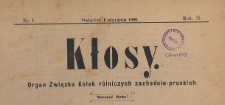 Kłosy : organ Związku Kółek Rolniczych Zachodnio-Pruskich, 1909.01.01 nr 1