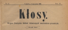 Kłosy : organ Związku K&oacute;łek Rolniczych Zachodnio-Pruskich, 1909.01.02 nr 2