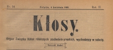 Kłosy : organ Związku K&oacute;łek Rolniczych Zachodnio-Pruskich, 1909.04.04 nr 14
