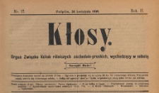 Kłosy : organ Związku Kółek Rolniczych Zachodnio-Pruskich, 1909.04.24 nr 17