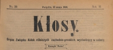 Kłosy : organ Związku K&oacute;łek Rolniczych Zachodnio-Pruskich, 1909.05.15 nr 20
