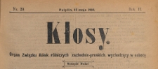 Kłosy : organ Związku Kółek Rolniczych Zachodnio-Pruskich, 1909.05.15 nr 20
