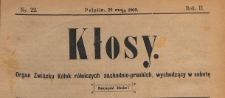 Kłosy : organ Związku K&oacute;łek Rolniczych Zachodnio-Pruskich, 1909.05.29 nr 22