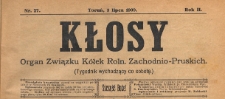Kłosy : organ Związku Kółek Rolniczych Zachodnio-Pruskich, 1909.07.03 nr 27