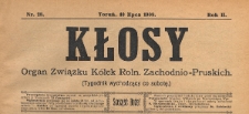 Kłosy : organ Związku K&oacute;łek Rolniczych Zachodnio-Pruskich, 1909.07.10 nr 28