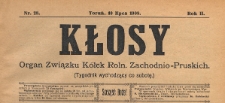 Kłosy : organ Związku Kółek Rolniczych Zachodnio-Pruskich, 1909.07.10 nr 28