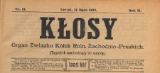 Kłosy : organ Związku K&oacute;łek Rolniczych Zachodnio-Pruskich, 1909.07.31 nr 31