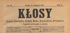 Kłosy : organ Związku Kółek Rolniczych Zachodnio-Pruskich, 1909.08.21 nr 34