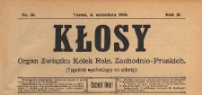 Kłosy : organ Związku K&oacute;łek Rolniczych Zachodnio-Pruskich, 1909.09.04 nr 36