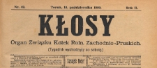 Kłosy : organ Związku K&oacute;łek Rolniczych Zachodnio-Pruskich, 1909.10.16 nr 42