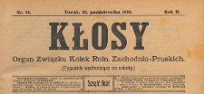 Kłosy : organ Związku K&oacute;łek Rolniczych Zachodnio-Pruskich, 1909.10.23 nr 43