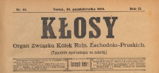 Kłosy : organ Związku K&oacute;łek Rolniczych Zachodnio-Pruskich, 1909.10.30 nr 44