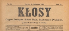 Kłosy : organ Związku K&oacute;łek Rolniczych Zachodnio-Pruskich, 1909.11.13 nr 46