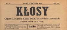 Kłosy : organ Związku K&oacute;łek Rolniczych Zachodnio-Pruskich, 1909.11.27 nr 48