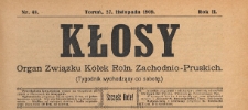 Kłosy : organ Związku Kółek Rolniczych Zachodnio-Pruskich, 1909.11.27 nr 48