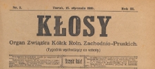 Kłosy : organ Związku K&oacute;łek Rolniczych Zachodnio-Pruskich, 1910.01.15 nr 3
