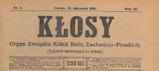 Kłosy : organ Związku Kółek Rolniczych Zachodnio-Pruskich, 1910.01.15 nr 3