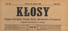 Kłosy : organ Związku Kółek Rolniczych Zachodnio-Pruskich, 1910.03.19 nr 12