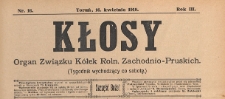 Kłosy : organ Związku K&oacute;łek Rolniczych Zachodnio-Pruskich, 1910.04.16 nr 16