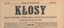 Kłosy : organ Związku Kółek Rolniczych Zachodnio-Pruskich, 1910.04.16 nr 16