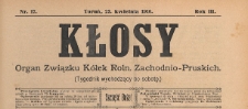 Kłosy : organ Związku K&oacute;łek Rolniczych Zachodnio-Pruskich, 1910.04.23 nr 17