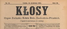 Kłosy : organ Związku Kółek Rolniczych Zachodnio-Pruskich, 1910.04.23 nr 17