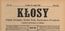 Kłosy : organ Związku K&oacute;łek Rolniczych Zachodnio-Pruskich, 1910.05.28 nr 22