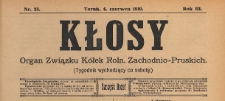 Kłosy : organ Związku K&oacute;łek Rolniczych Zachodnio-Pruskich, 1910.06.04 nr 23
