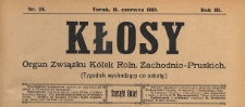 Kłosy : organ Związku K&oacute;łek Rolniczych Zachodnio-Pruskich, 1910.06.11 nr 24