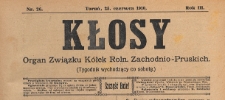 Kłosy : organ Związku K&oacute;łek Rolniczych Zachodnio-Pruskich, 1910.06.25 nr 26