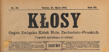 Kłosy : organ Związku K&oacute;łek Rolniczych Zachodnio-Pruskich, 1910.08.13 nr 33