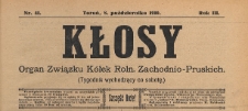 Kłosy : organ Związku K&oacute;łek Rolniczych Zachodnio-Pruskich, 1910.10.08 nr 41