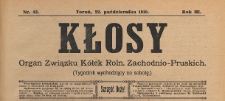 Kłosy : organ Związku K&oacute;łek Rolniczych Zachodnio-Pruskich, 1910.10.22 nr 43