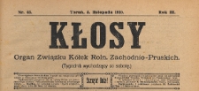 Kłosy : organ Związku K&oacute;łek Rolniczych Zachodnio-Pruskich, 1910.11.05 nr 45