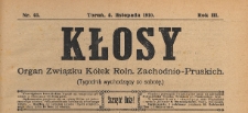 Kłosy : organ Związku Kółek Rolniczych Zachodnio-Pruskich, 1910.11.05 nr 45