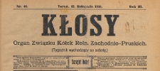 Kłosy : organ Związku K&oacute;łek Rolniczych Zachodnio-Pruskich, 1910.11.12 nr 46