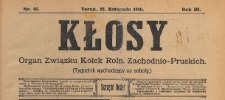 Kłosy : organ Związku Kółek Rolniczych Zachodnio-Pruskich, 1910.11.12 nr 46