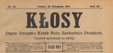 Kłosy : organ Związku K&oacute;łek Rolniczych Zachodnio-Pruskich, 1910.11.26 nr 48